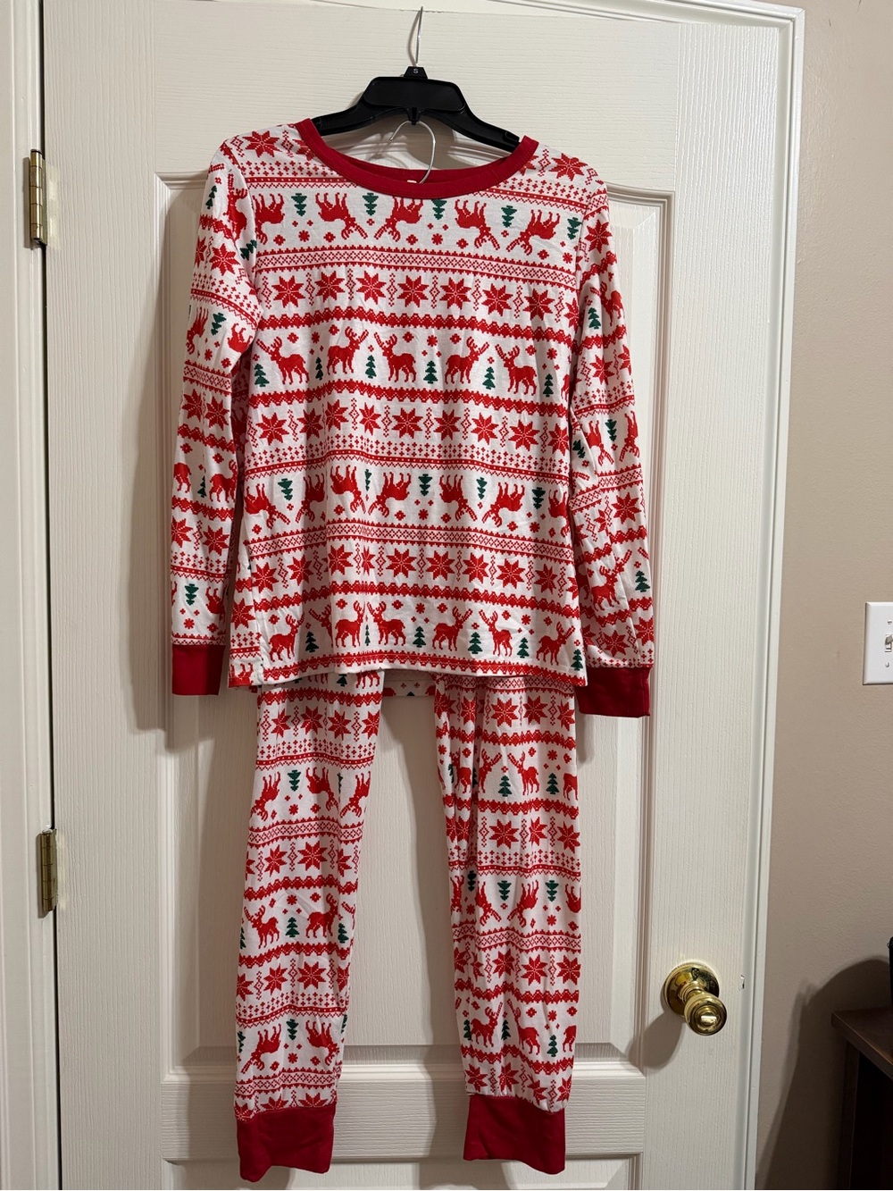 Mens Red and White Holiday Reindeer Pajama Set